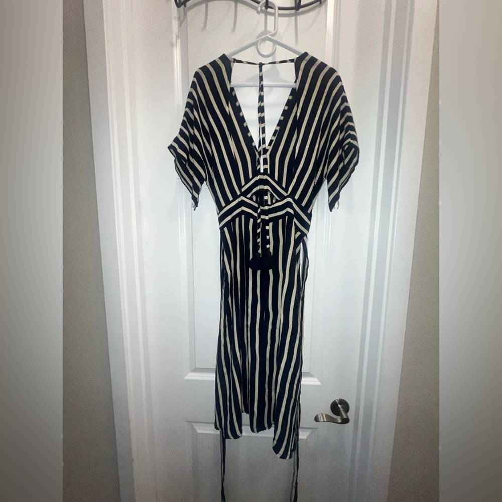 Faithful the Brand Milan Midi Dress - Navy Mazur Stripe - Picture 4 of 7